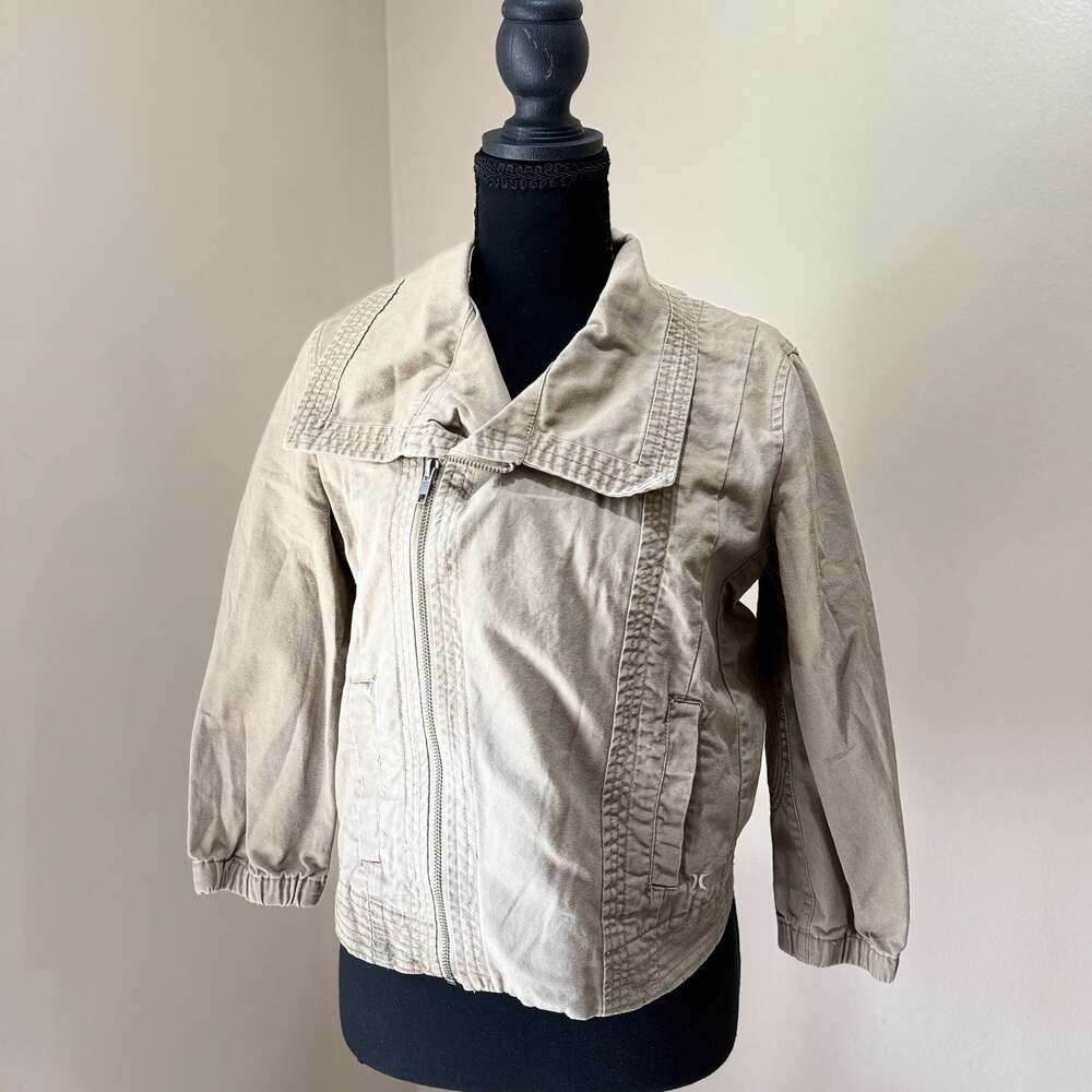 Hurley Women's Beige Cropped Moto Jacket Full Zip Size XS
